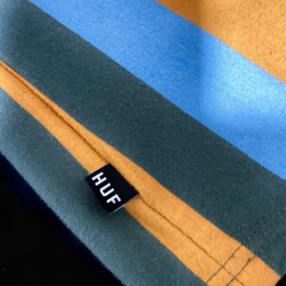HUF WORLDWIDE Stripes T Shirt Small Yellow/Green/Blue - Picture 5 of 6